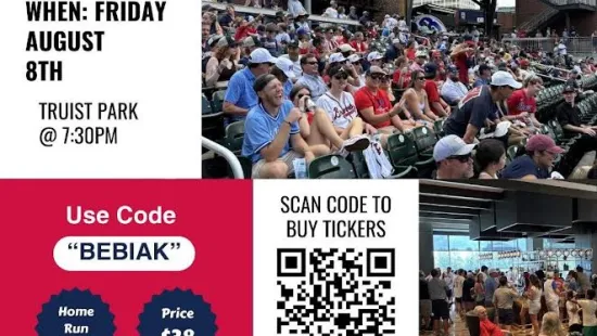 Flyer for 2nd Annual Jackson Charles Bebiak Scholarship Braves Fundraiser at Truist Park on August 8th with ticket info.