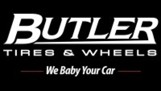 Butler Tires & Wheels logo with tagline We Baby Your Car on a black background