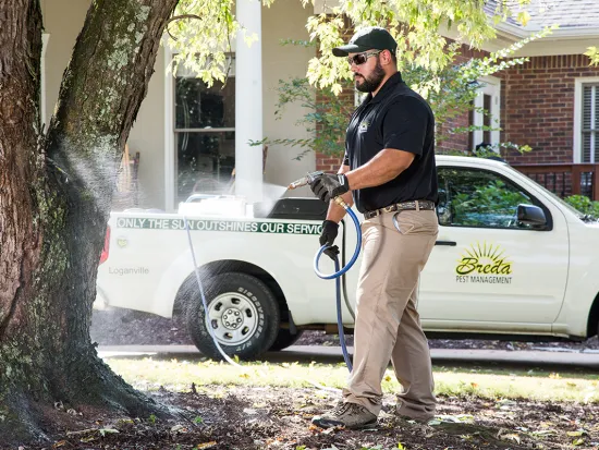 Breda Pest Management Technician spraying a yard