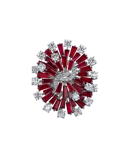 Baguette Rubies and Round Cut Diamonds Ring