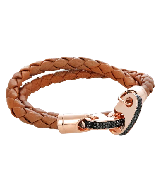 Perfect Fit Bracelet Double Strap Rose Gold White Diamonds on Baked Brown Leather
