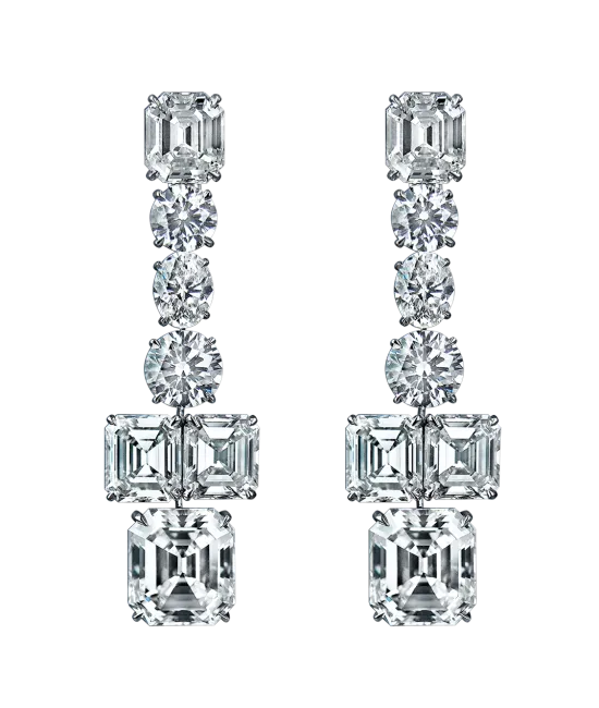 Diamond Drop Earrings Art Deco in White Gold Jacob Co