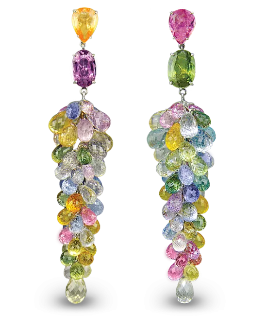 Multi-Color Sapphire Cluster Drop Earrings