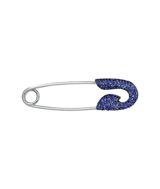White Gold Safety Pin with Blue Sapphires