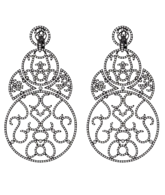 Lace Large Size Black Plated Diamond Lace Earrings