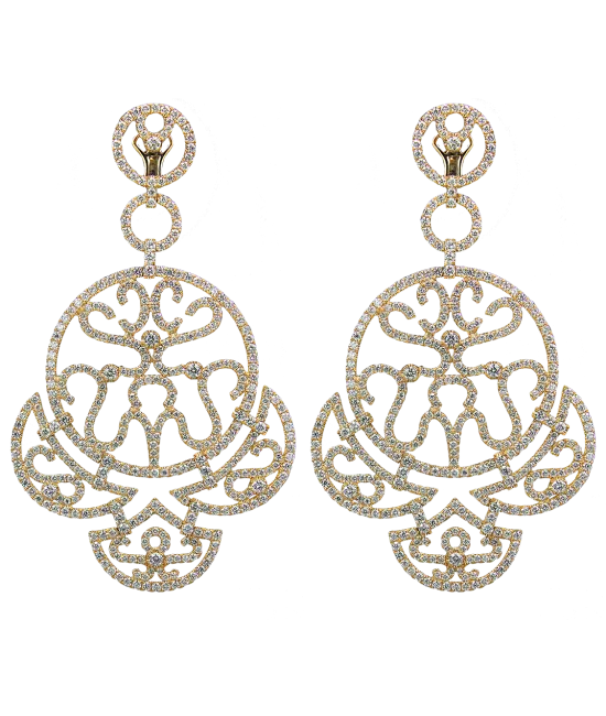 Yellow Gold Diamond Lace Chandelier Earrings