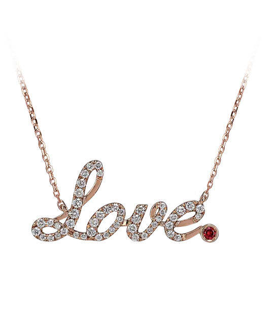 Rose Gold Pave Love Necklace Ruby