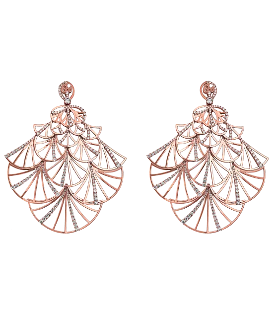 Half Pave Rose Gold Fan Earrings