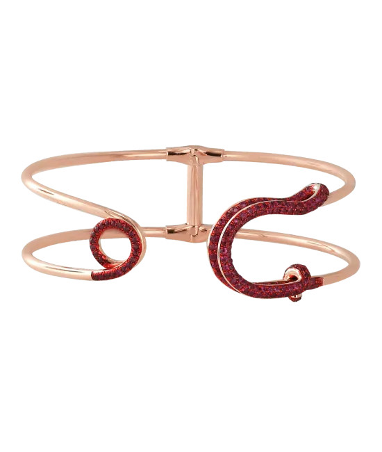 Rose Gold Ruby Double Head and Loop Pave Safety Pin Cuff