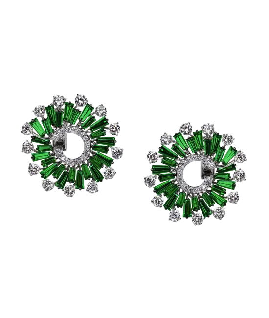 Tsavorite & Round Cut Diamonds Earrings