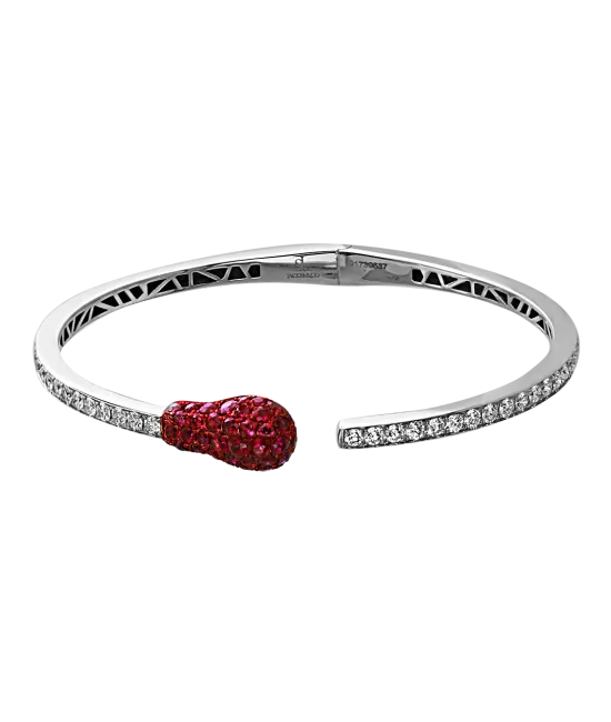 WHITE GOLD RUBY MATCH CUFF BRACELET