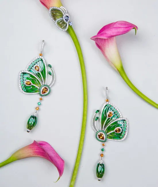Rain Forest Green Topaz Papillon Large Earrings