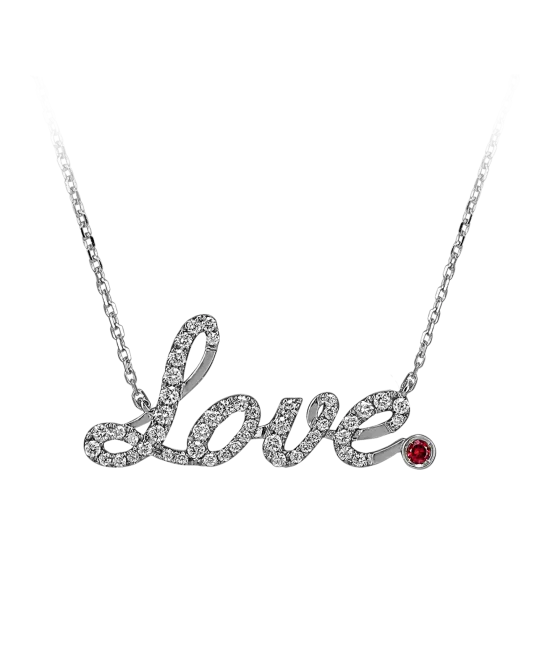 White Gold Pave Love Necklace Ruby