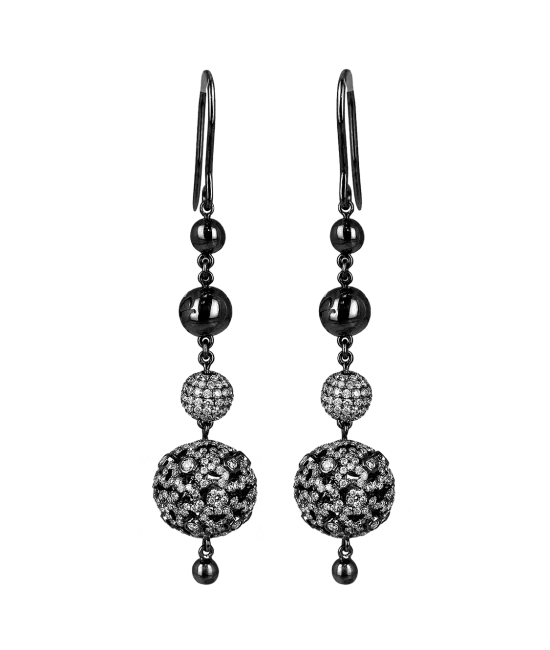 Lace Black Plated Diamond Ball Earrings