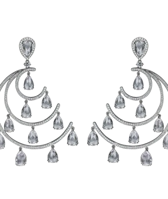 Crescent Moon Topaz Chandelier Earrings White Gold