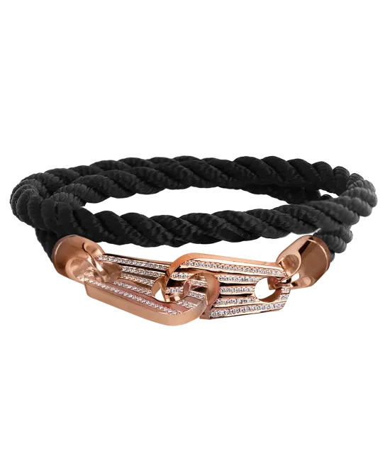 Perfect Fit Bracelet Double Strap Rose Gold with White Diamonds on Black Rope