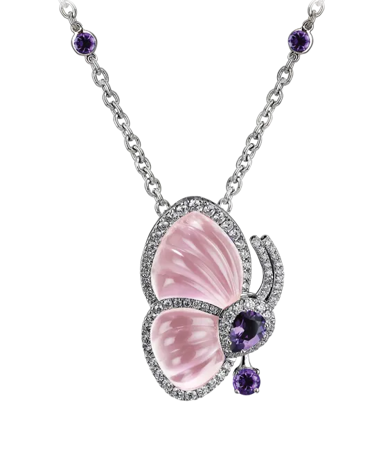 Papillon Necklace with Pink Quartz