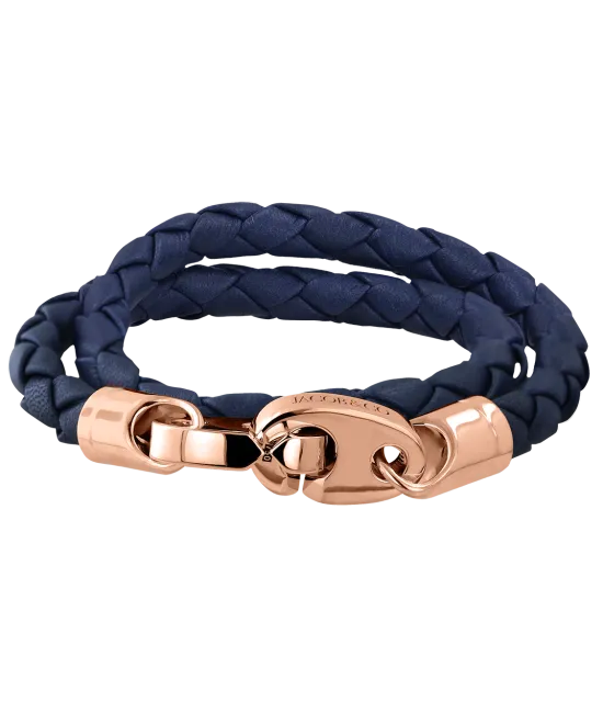 Perfect Fit Bracelet Double Strap Rose Gold Blue Leather