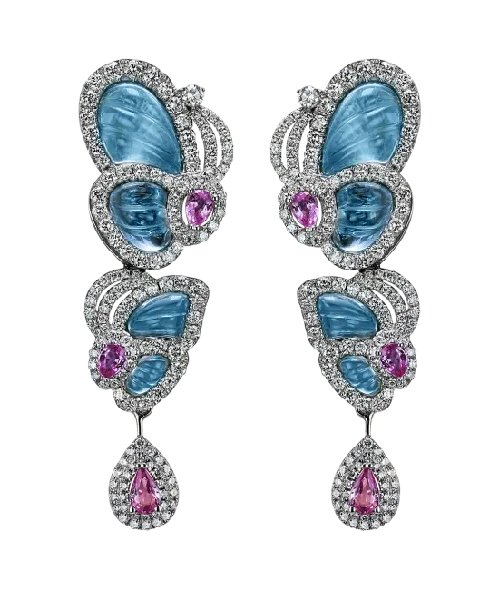 Small Drop Blue Topaz Papillon Earrings