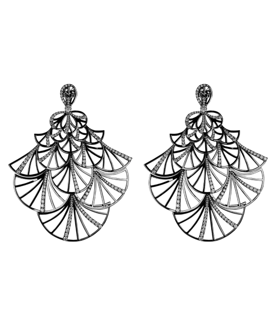 Half Pave Black Plated Fan Earrings