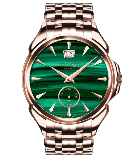 Palatial Classic Manual Big Date Rose Gold Malachite Bracelet