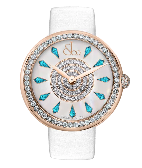 Brilliant One Row Rose Gold Icy Blue Sapphires 38mm