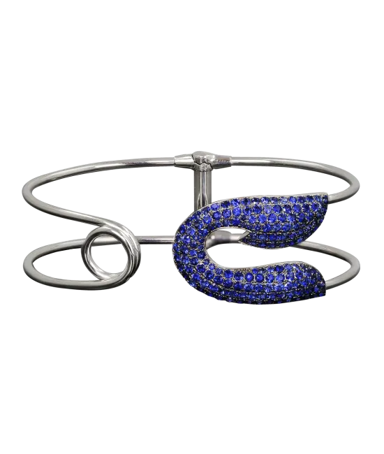 White Gold Blue Sapphire Safety Pin Bracelet