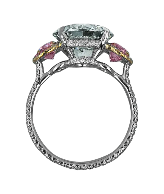 Fancy Dark Grey and Pink Three-Stone Diamond Ring