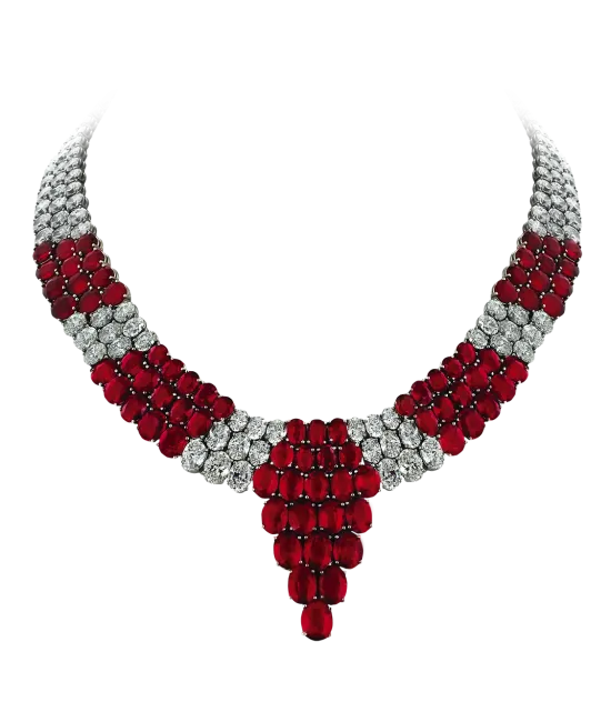 Pigeon Blood Ruby and Diamond Necklace