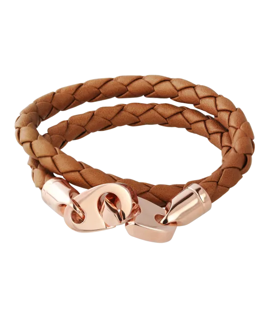 Perfect Fit Bracelet Double Strap Rose Gold Baked Brown Leather