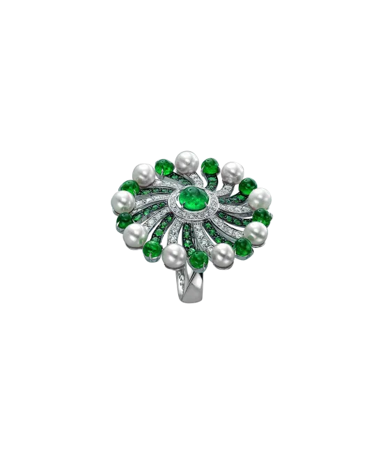 Infinia Pearl Cabochon Emeralds Ring