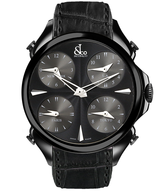 Palatial Five Time Zone Black PVD Coating Jacob Co