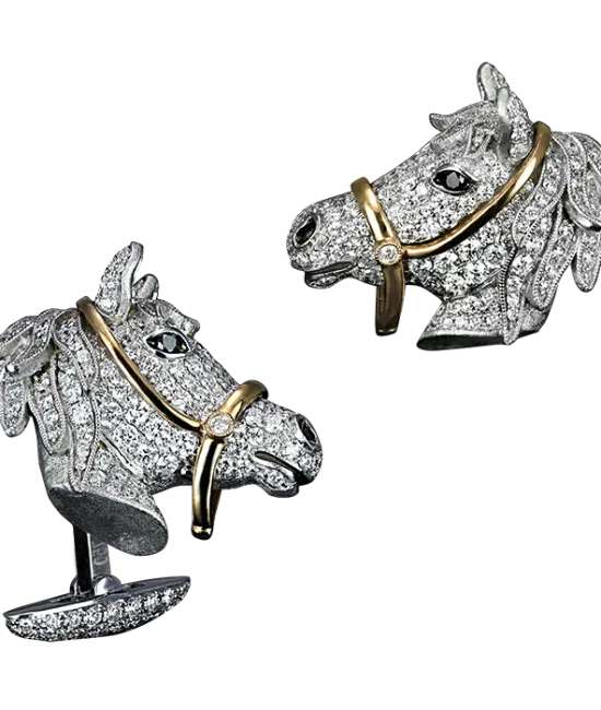 Two-Tone Gold Pave Horse Head Cufflinks