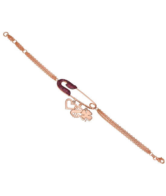 Rose Gold Ruby Safety Pin Charm Bracelet