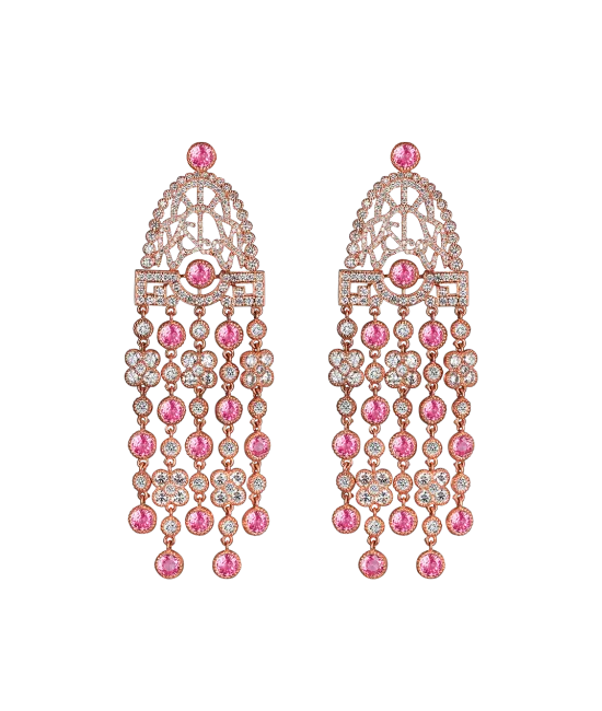 Jezebel Pink Sapphire and White Diamond Earrings Short