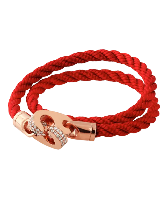 Perfect Fit Bracelet Double Strap Rose Gold with White Diamonds on Red Rope