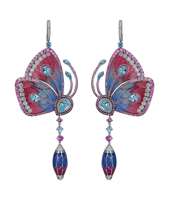 Pink and Blue Cathedral Papillon Earrings