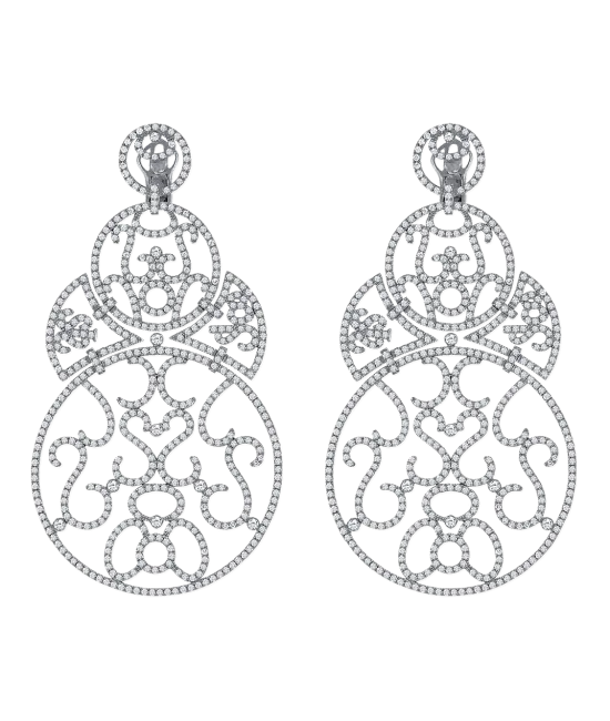 Lace Large Size White Gold Diamond Lace Earrings