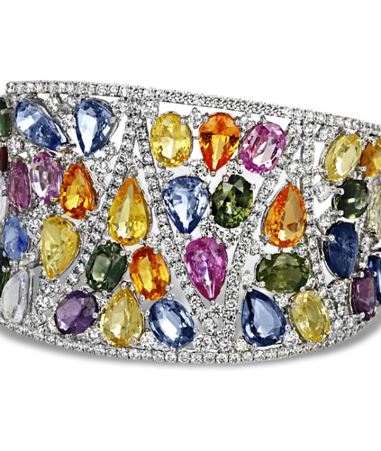 Multi-Color Sapphire Diamond Cuff Bracelet