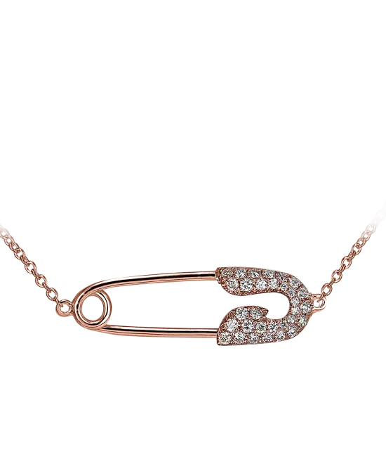 Small Rose Gold Diamond Single Safety Pin Necklace