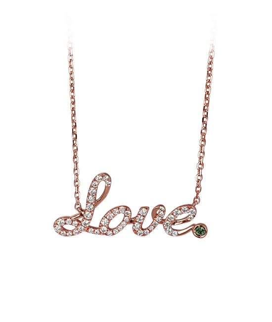 Rose Gold Pave Love Necklace Green Topaz