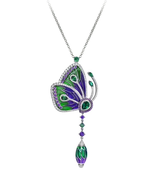 PAPILLON NECKLACE WITH PURPLE CATHEDRAL ENAMEL WINGS
