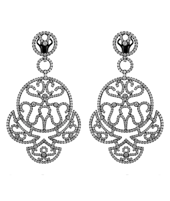 Black Plated Diamond Lace Chandelier Earrings