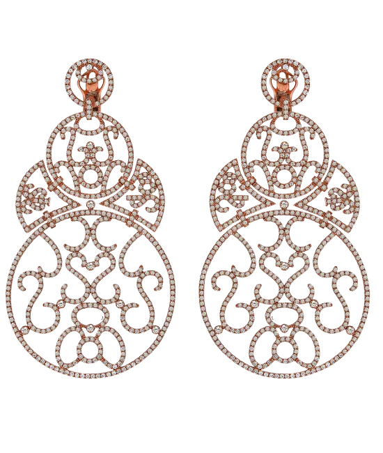 Lace Large Size Rose Gold Diamond Lace Earrings