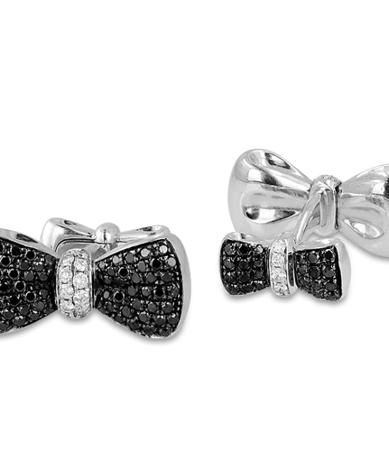 Large Bow Tie Cufflinks Black & White Diamonds