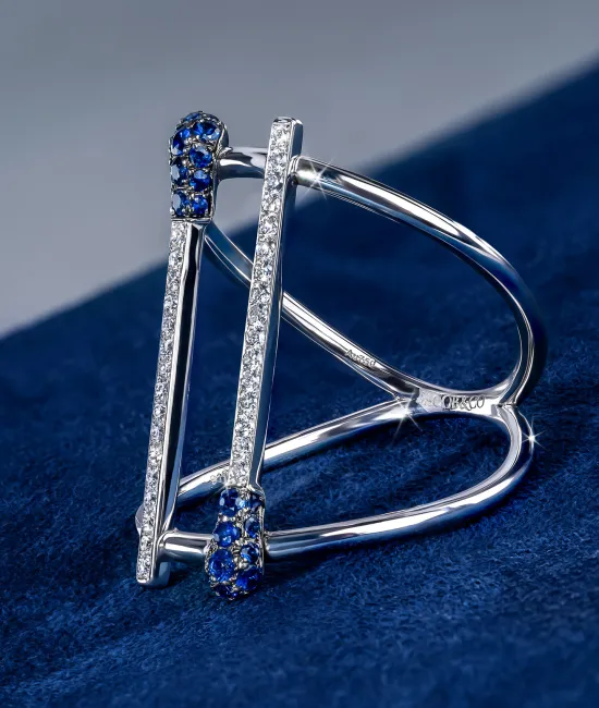 WHITE GOLD SAPPHIRE AND DIAMOND MATCH RING