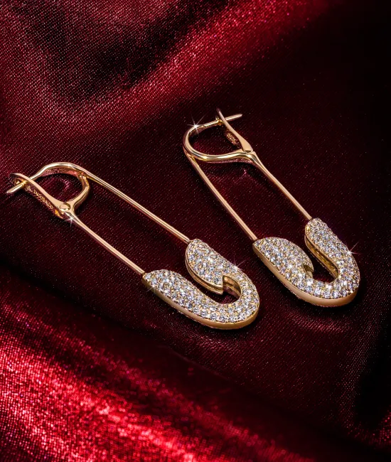 Rose Gold Diamond Safety Pin Earrings