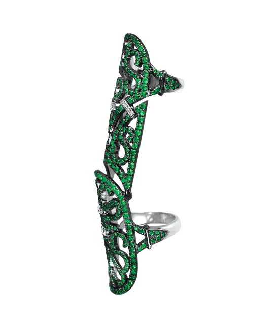 Lace White Gold Emerald Full Finger Ring
