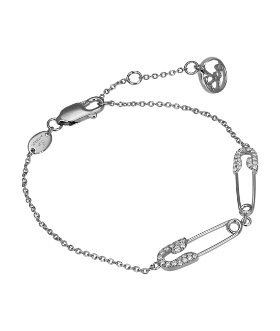 White Gold Diamond Double Safety Pin Bracelet