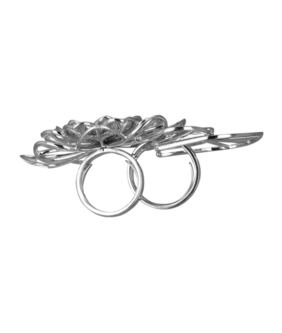 Half Pave White Gold Flower Cocktail Ring